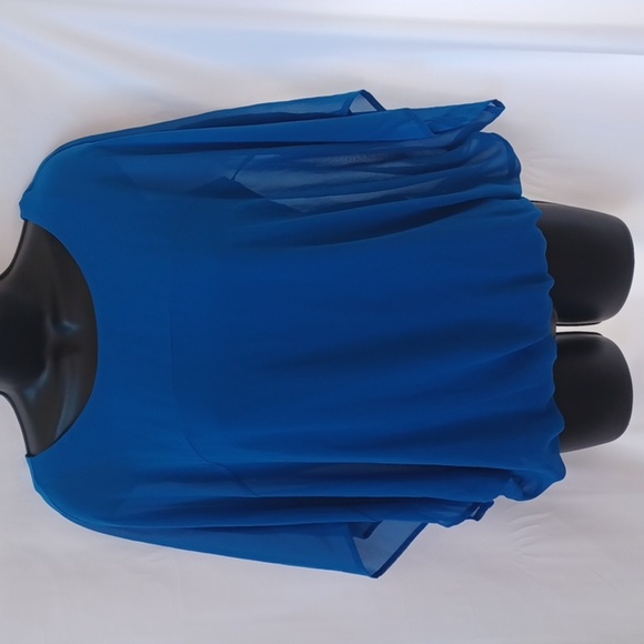 Express Blue  Sheer line Crepe Blouse, elastic waist - Picture 1 of 9